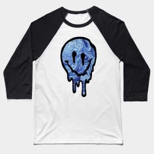 Blue Marble Drippy Smiley Face Baseball T-Shirt